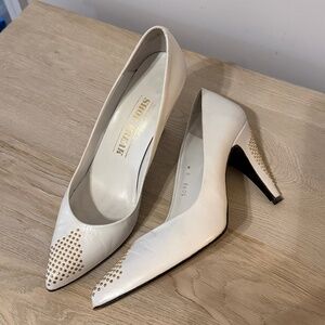 Vintage Shoe Freak Studded Gold White Heels Size 8